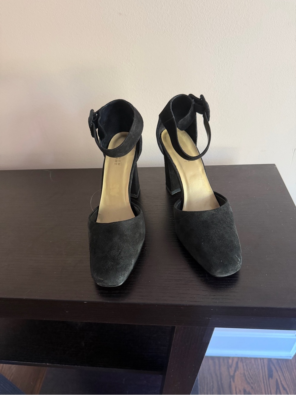 Colin Stuart Black Suede Ankle-Strap Block Heel Pumps - Picture 2 of 9
